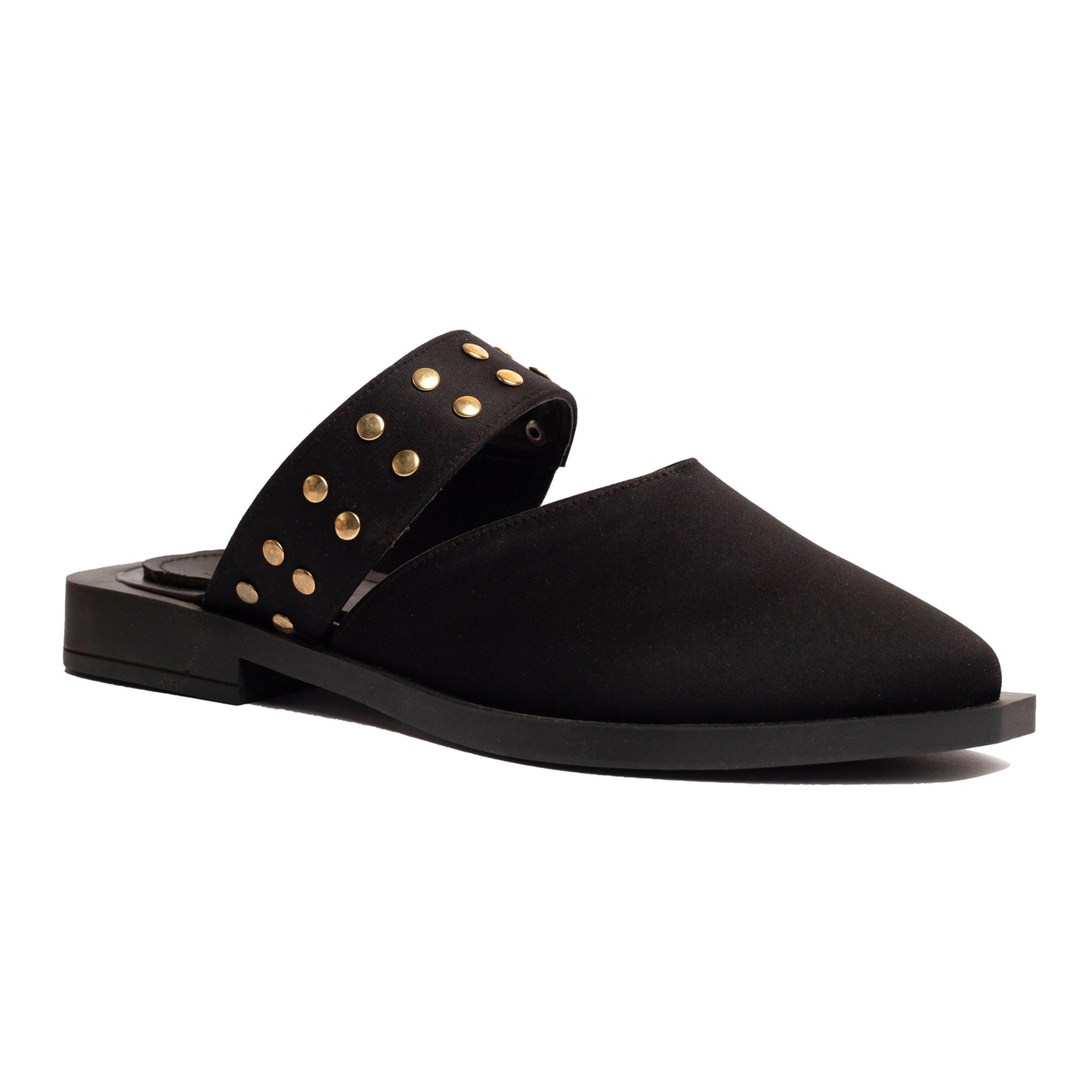 Stud Mules Black Satin