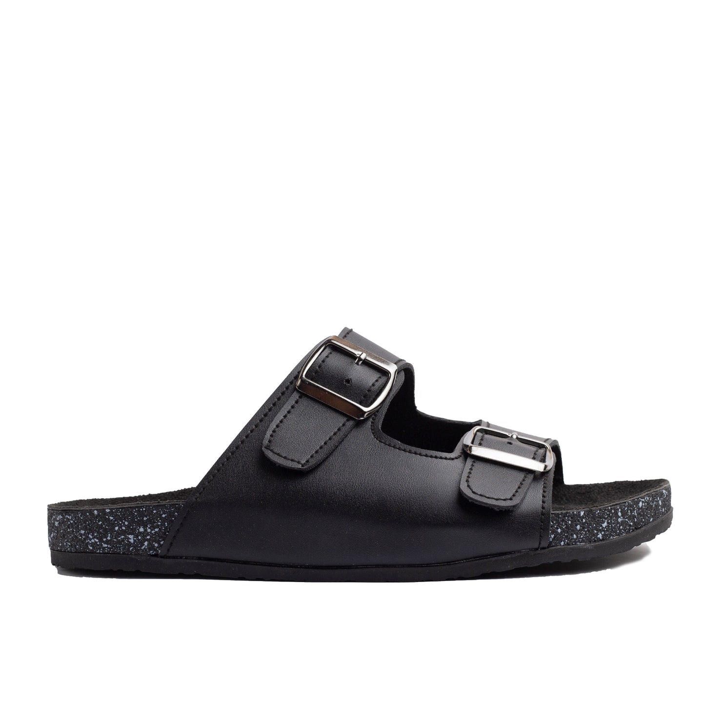 Double Buckle Black Leather