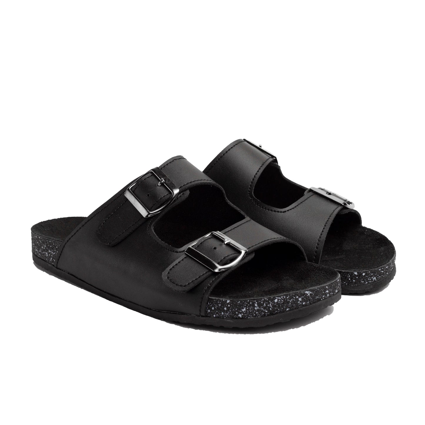 Double Buckle Black Leather