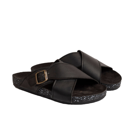Overlap Buckle Black Leather