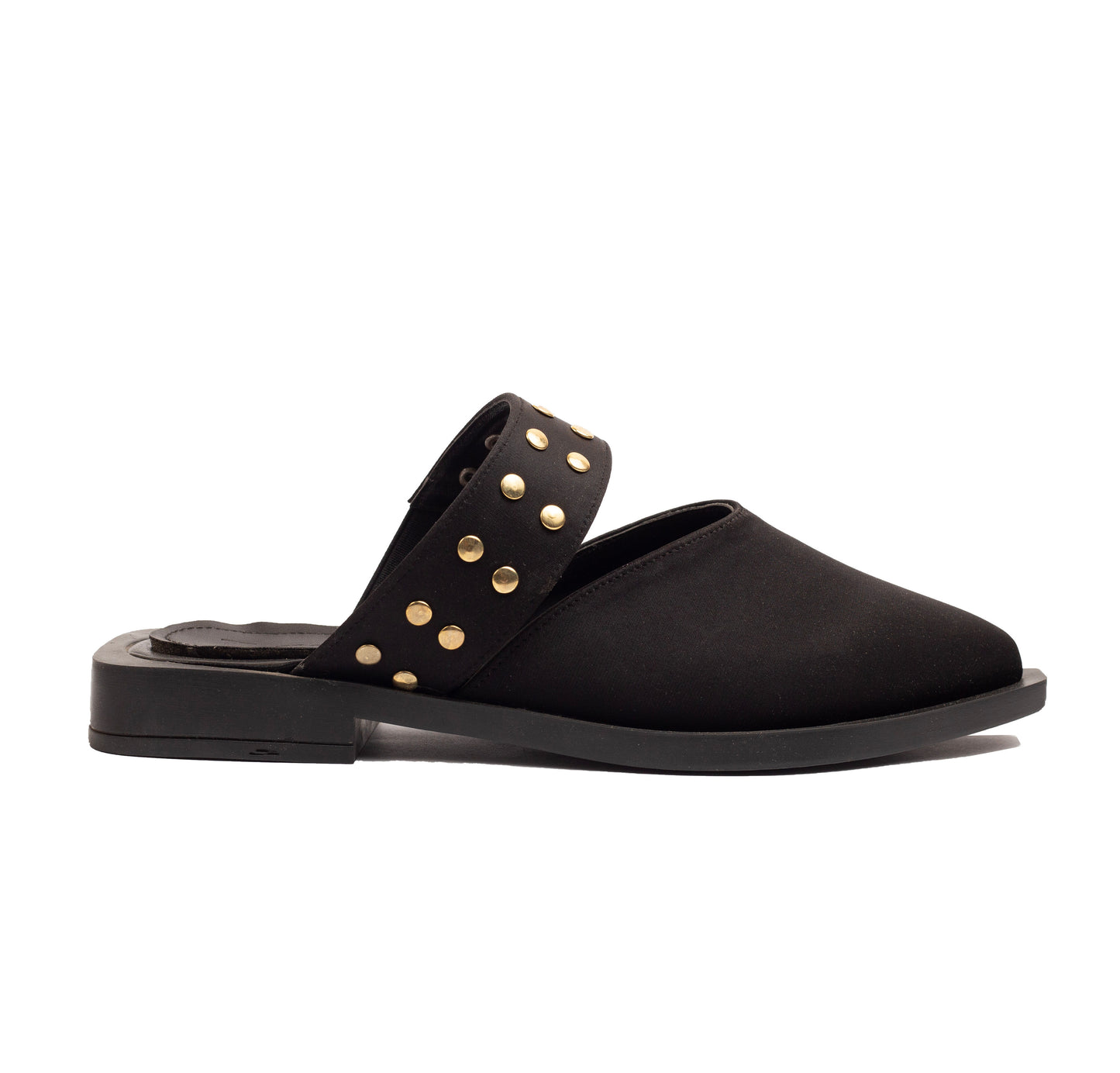 Stud Mules Black Satin