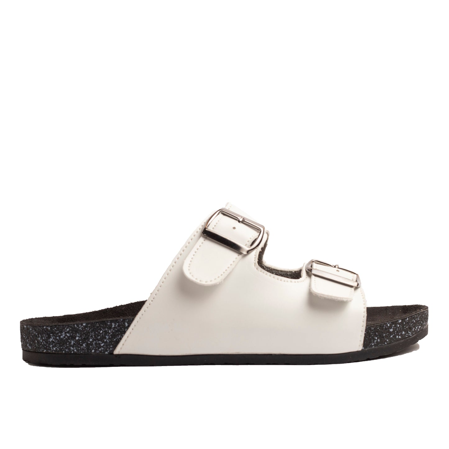 Double Buckle White Leather