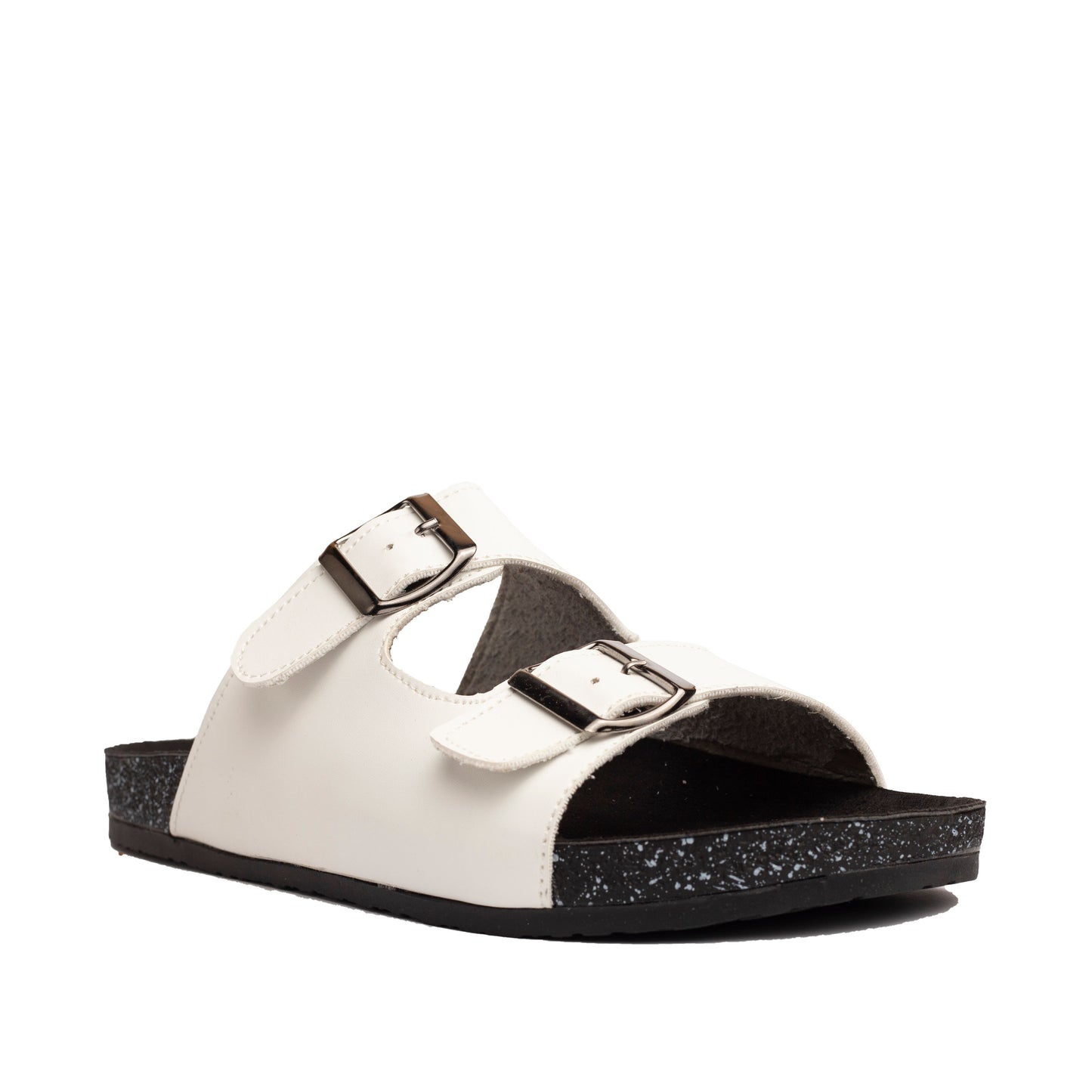 Double Buckle White Leather