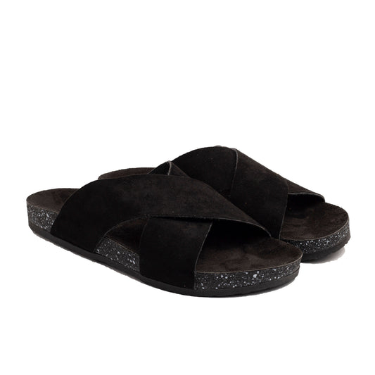 Cross Slide Black Suede